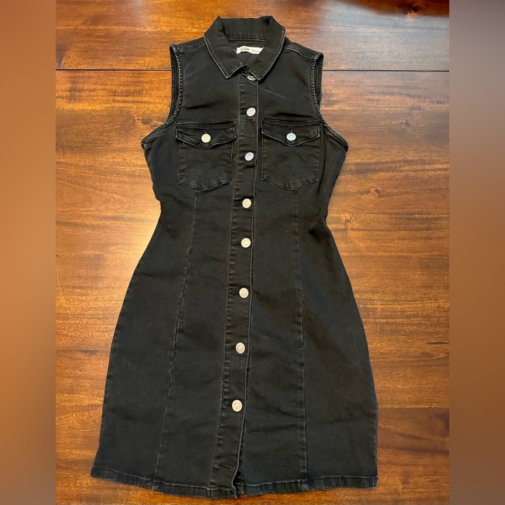 ZARA BLACK DENIM SLEEVELESS DRESS